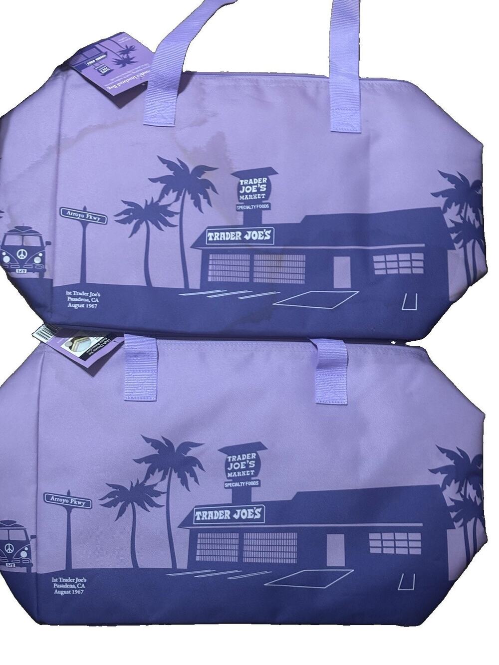 Trader Joe's Lot Of 2 Insulated Tote Freezer Cooler Bag Market Large Purple